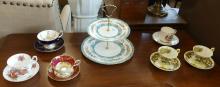 DESSERT STAND, CUPS AND SAUCERS