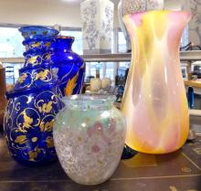 FOUR ART GLASS VASES