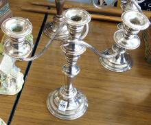 THREE SILVER PLATE CANDELABRA