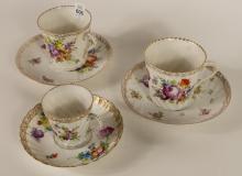 THREE DRESDEN CUPS & SAUCERS