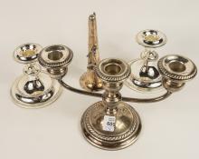 STERLING CANDELABRUM, CANDLEHOLDERS & SNUFFER