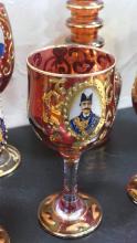 CRANBERRY GLASS "PORTRAIT" DECANTER SET