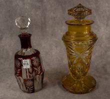 BOHEMIAN OVERLAY CRYSTAL JAR AND DECANTER