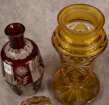 BOHEMIAN OVERLAY CRYSTAL JAR AND DECANTER