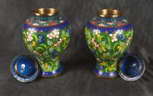 PAIR OF CHINESE CLOISONNE URNS
