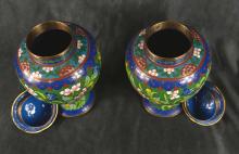 PAIR OF CHINESE CLOISONNE URNS