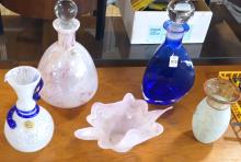 THREE VASES AND TWO DECANTERS