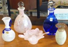 THREE VASES AND TWO DECANTERS