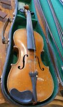 ANTIQUE VIOLIN WITH BOWS AND CASE