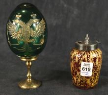 FABERGE STYLE EGG AND MURANO CONDIMENT