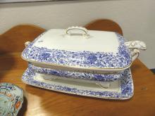 TUREEN, STAND AND TWO PLATES