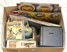 BOX LOT OF VINTAGE TOYS AND BOOKS