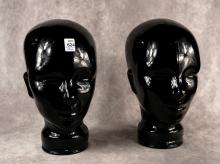 PAIR OF BLACK AMETHYST GLASS WIG STANDS