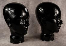 PAIR OF BLACK AMETHYST GLASS WIG STANDS