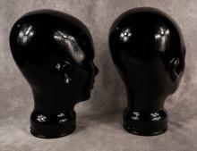 PAIR OF BLACK AMETHYST GLASS WIG STANDS