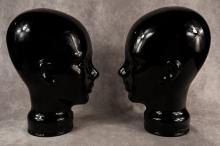 PAIR OF BLACK AMETHYST GLASS WIG STANDS