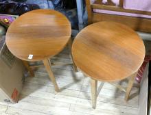 PAIR OF FOLDING TEAK TABLES