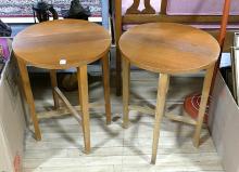 PAIR OF FOLDING TEAK TABLES