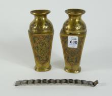 PAIR OF PERSIAN BRASS VASES AND STERLING BRACELET