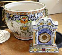 CERAMIC POTTERY JARDINIERE AND CLOCK