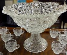 ANTIQUE PRESSED GLASS PUNCH SET