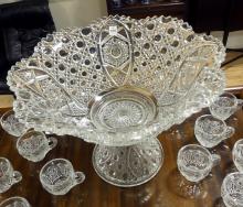 ANTIQUE PRESSED GLASS PUNCH SET