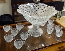 ANTIQUE PRESSED GLASS PUNCH SET