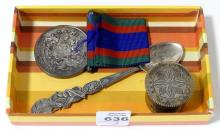 WWII MEDAL, STERLING SPOON AND SNUFF BOX