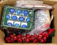 BOX OF VINTAGE CHRISTMAS DECORATIONS