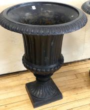 PAIR OF CAST IRON GARDEN URNS