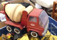 BIN OF TOY CARS AND TRUCKS