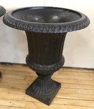 PAIR OF CAST IRON GARDEN URNS