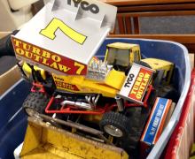 BIN OF TOY CARS AND TRUCKS