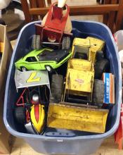 BIN OF TOY CARS AND TRUCKS