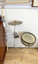 VINTAGE DRUM SET AND WALKING STICK