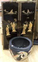 ASIAN JARDINIERE AND WALL PANEL SET