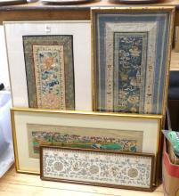 THREE SILK PANELS AND NEEDLEPOINT