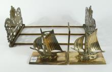 BRASS BOOKENDS AND BOOK SLIDE