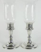 PAIR OF STERLING CANDLEHOLDERS WITH SHADES