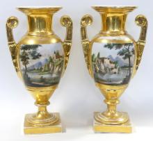 PAIR OF LARGE ANTIQUE PARIS PORCELAIN VASES