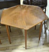PAIR OF HEXAGONAL TEAK SIDE TABLES