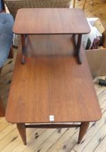 PAIR OF TEAK STEP END TABLES