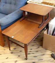 PAIR OF TEAK STEP END TABLES