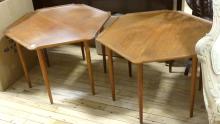 PAIR OF HEXAGONAL TEAK SIDE TABLES