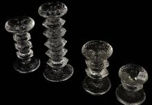 FOUR SCANDINAVIAN GLASS CANDLESTICKS