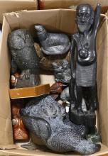 BOX LOT OF SCULPTURES AND CARVINGS