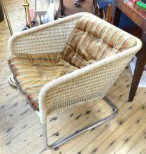 CHROME AND WICKER TUB CHAIR