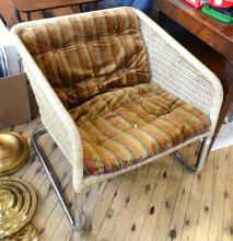 CHROME AND WICKER TUB CHAIR