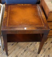 MAHOGANY LEATHER TOP LAMP TABLE