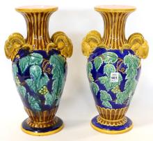 PAIR MAJOLICA VASES